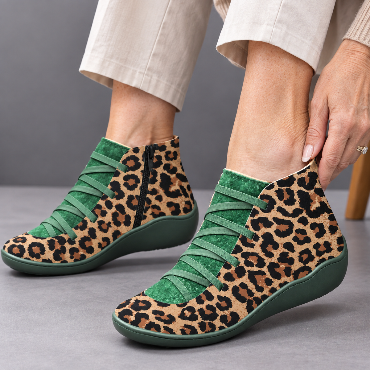 Women's Vintage Casual Short Ankle Boots Leopard-Print