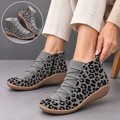 Women's Vintage Casual Short Ankle Boots Leopard-Print