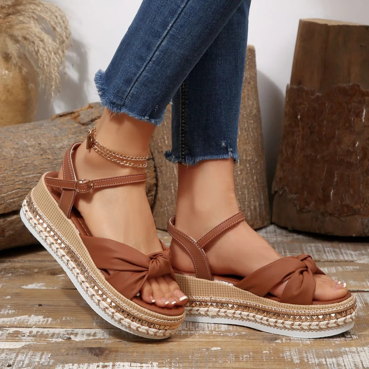 Women's Buckle Wedge Platform Sandals