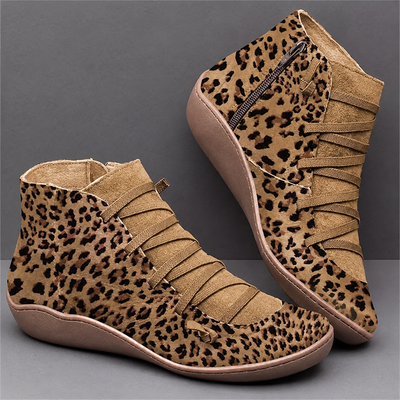 Women's Vintage Casual Short Ankle Boots Leopard-Print