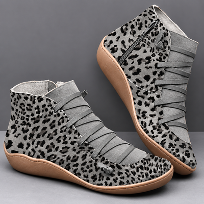 Women's Vintage Casual Short Ankle Boots Leopard-Print