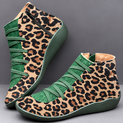 Women's Vintage Casual Short Ankle Boots Leopard-Print